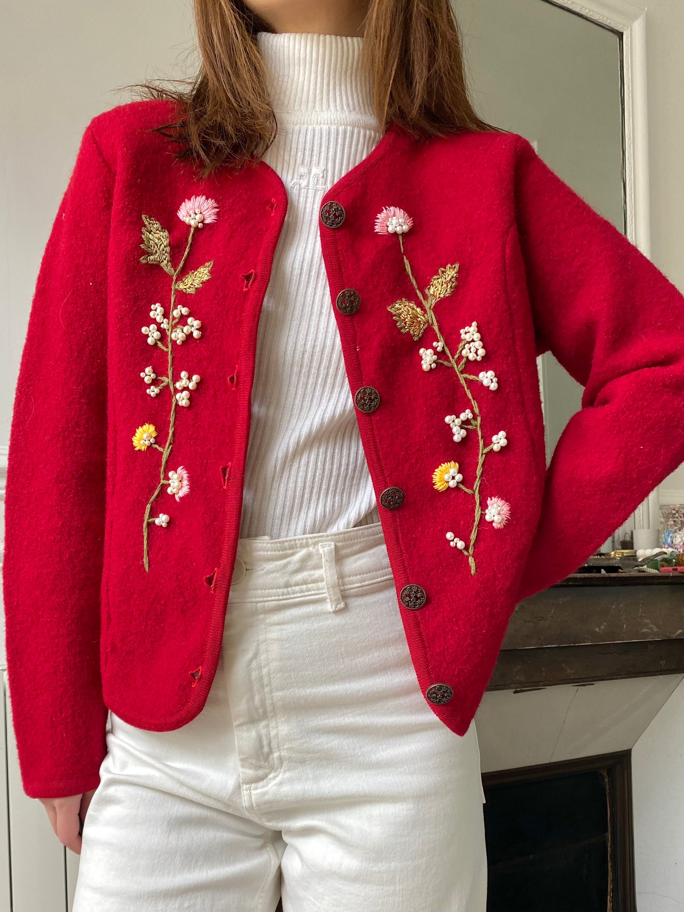 Vintage reworked embroidery red coat